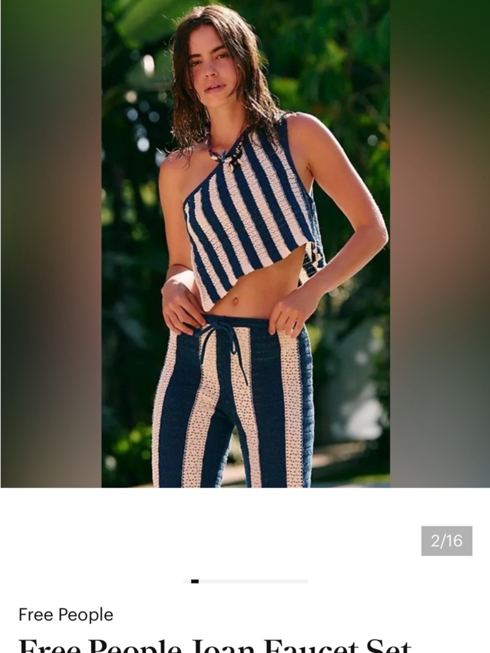Free People Free-est Joan Fauxchet Navy & White Striped Wide-Leg Pant Set - Picture 3 of 14
